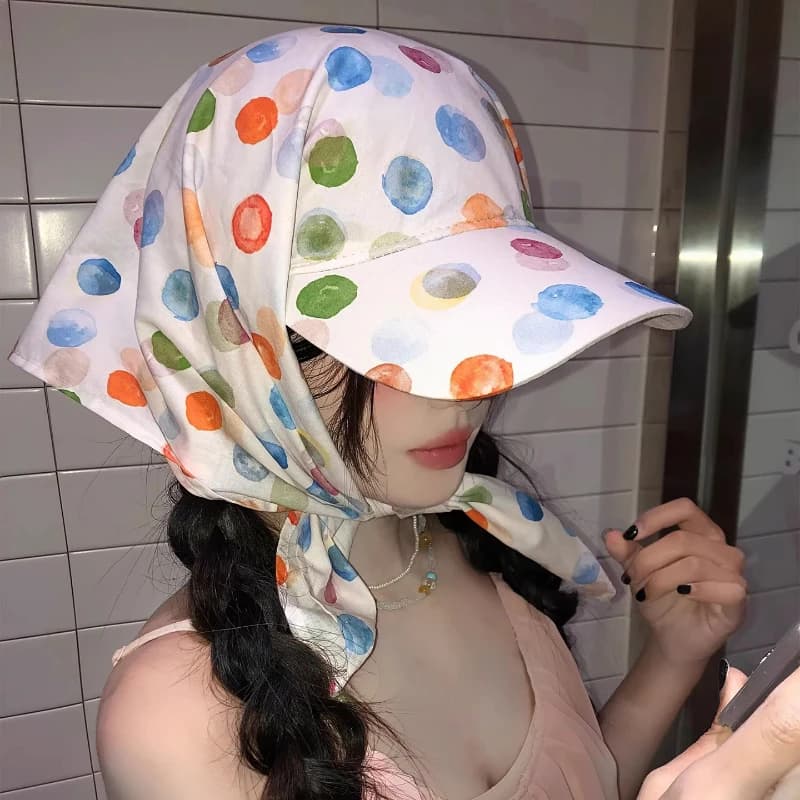 Cappello da baseball estivo da donna con visiera triangolare jacquard a pois sfumati, stile coreano, per protezione solare e protezione del viso