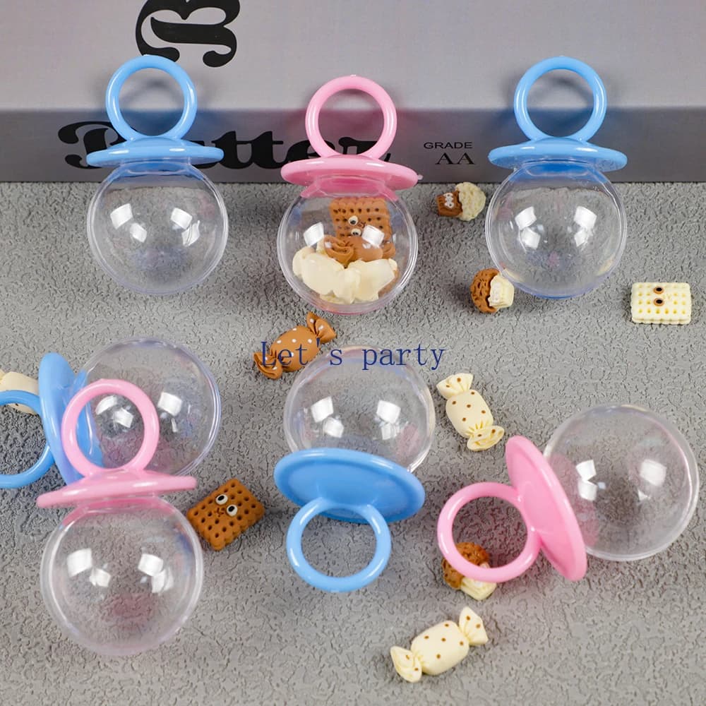 6 pezzi di plastica trasparente ciuccio capezzoli scatole di caramelle scatola di imballaggio regalo per baby shower genere rivela decorazione festa di compleanno