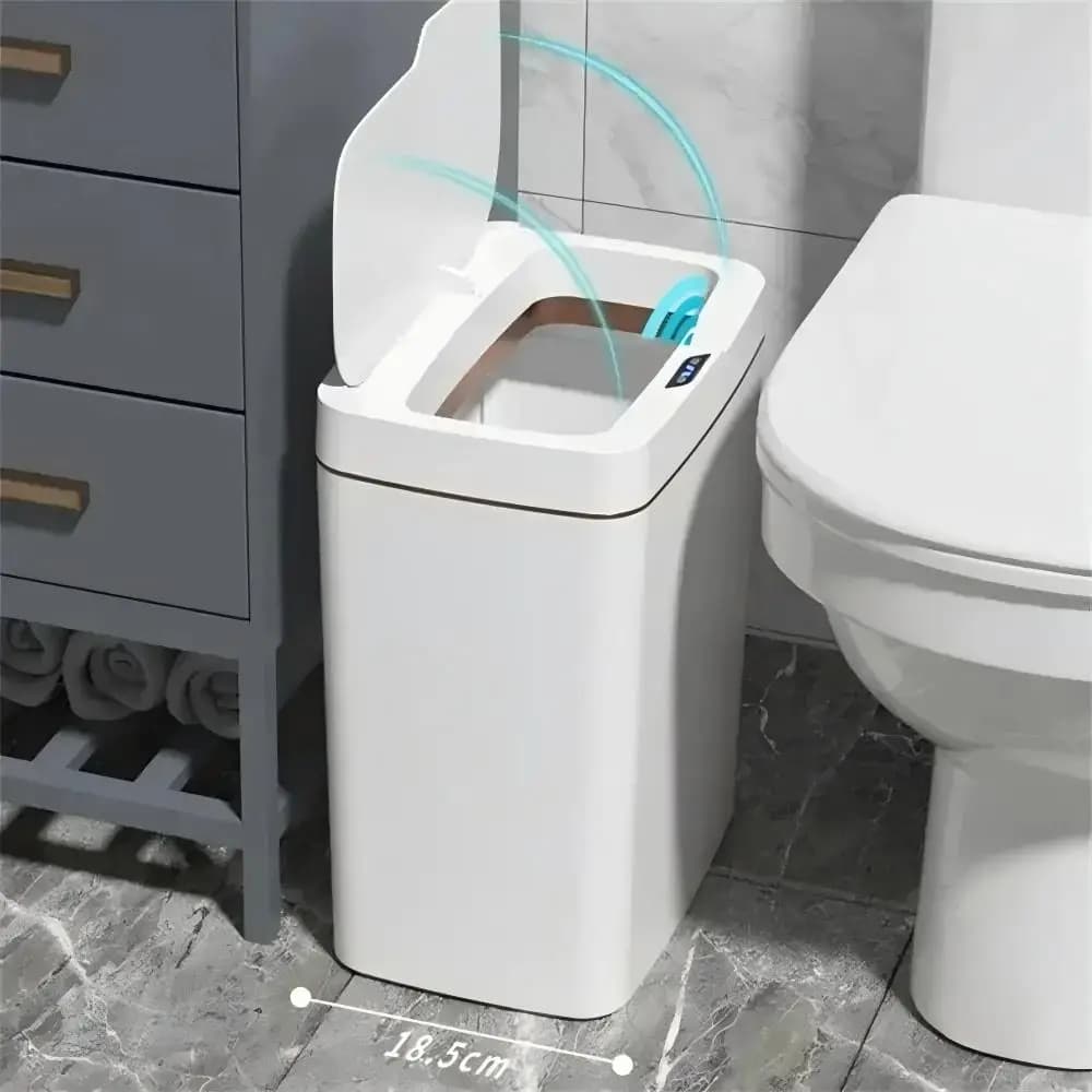 15L White Touchless Smart Sensor Trash Can – Electronic Bathroom Garbage Bin with Automatic Bagging, Smart Home Compatible