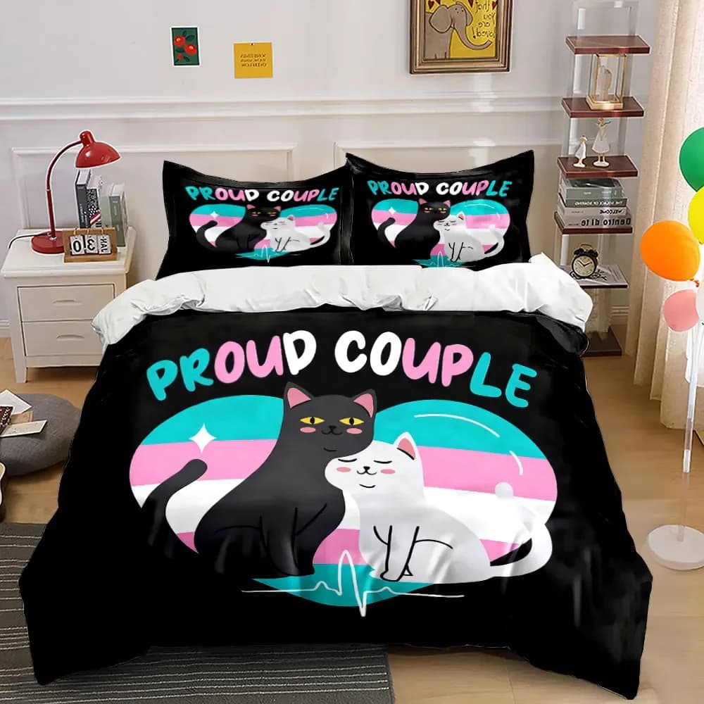 "Proud Cats Couple Design Set" Soft Comfortable Duvet Cover Bedding Set Included 1*Duvet Cover & 2*Pillowcases, gift