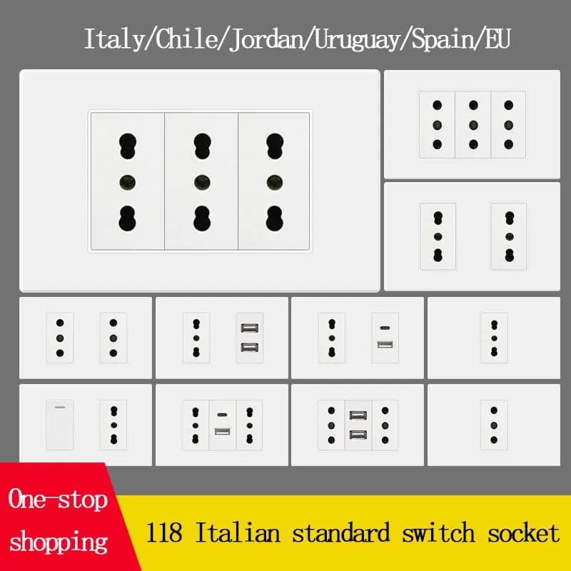 Cile Jordan 10/16A Presa di ricarica rapida USB tipo C italiana con interruttore 1/2/3/4 Gang di controllo 118 Tipo PC nascosto a parete Bianco