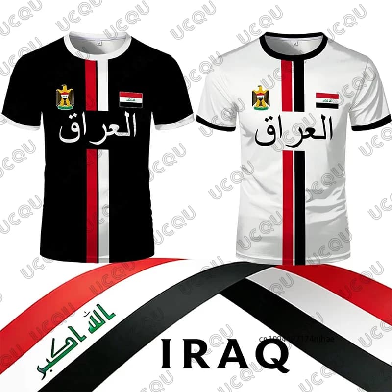 Maglia da calcio 2026 New Iraq Style con stampa, per uomo e donna, T-shirt estiva a maniche corte, sportiva, ad asciugatura rapida, casual, per bambini