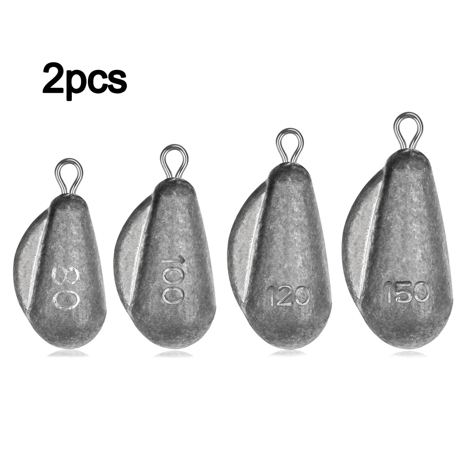 2 pezzi 150g 120g 100g 80g 60g Piombini da pesca Proiettile Piombo Zavorra Drop Shot Pesi con anello Pesca in mare d'acqua dolce Pavi Peso