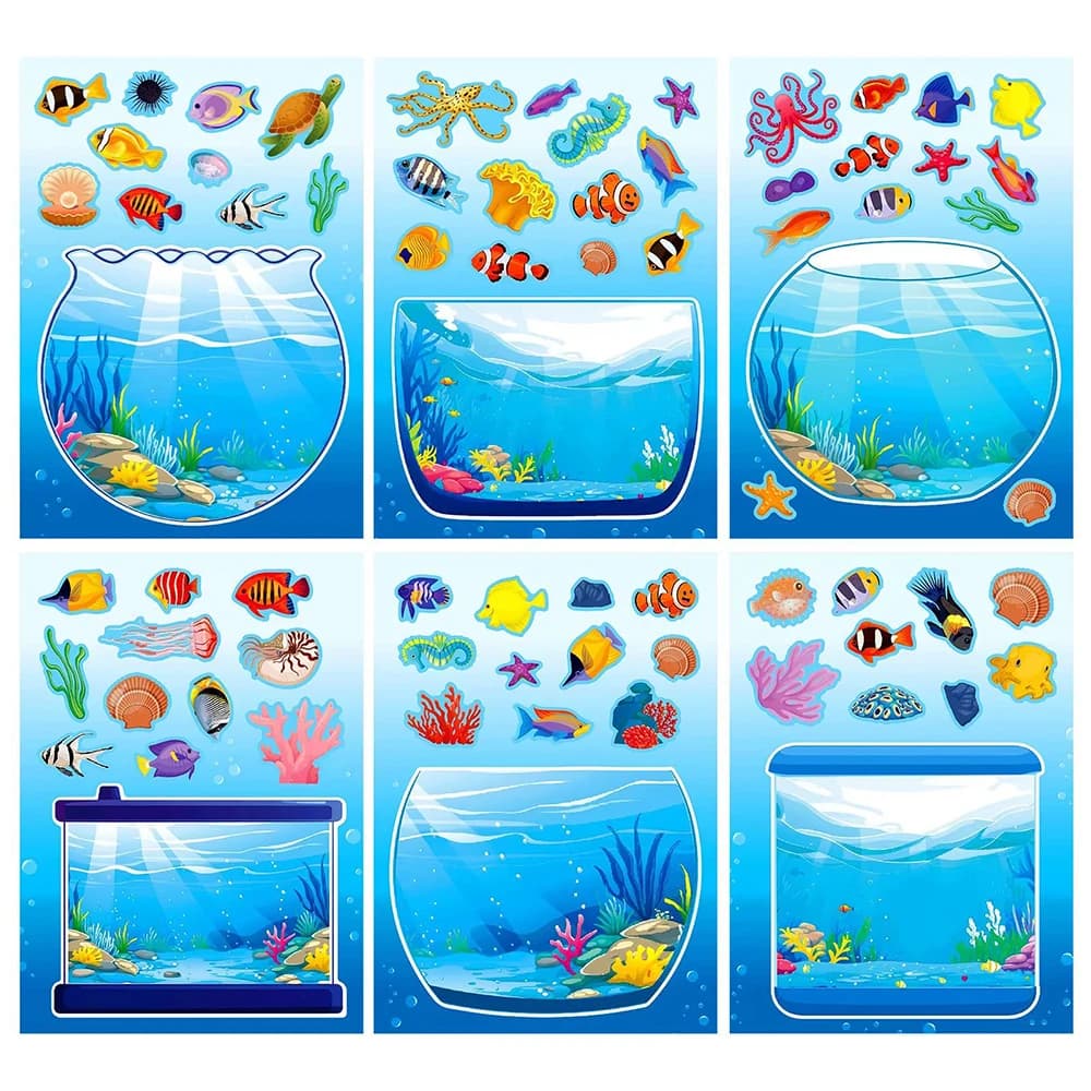 6/12 fogli Divertente cartone animato acquario puzzle adesivi per bambini notebook fai da te laptop decorazione carina decalcomania Crea il tuo giocattolo puzzle