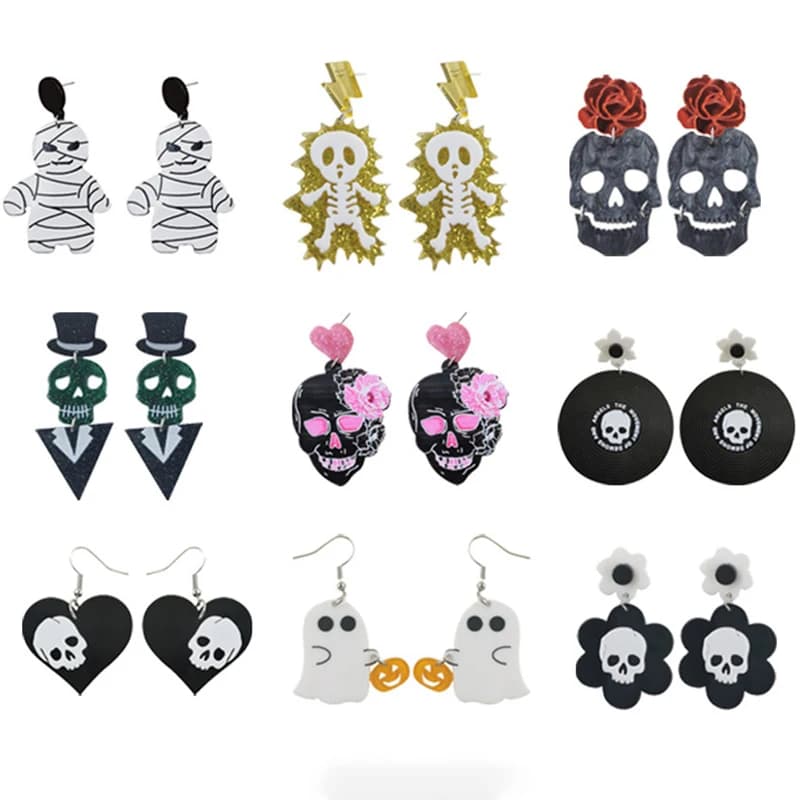 Halloween Earrings Personalized Skull Head Ghost Death God Flower Love Acrylic Earrings Pumpkin BOO Letter Halloween Decoration