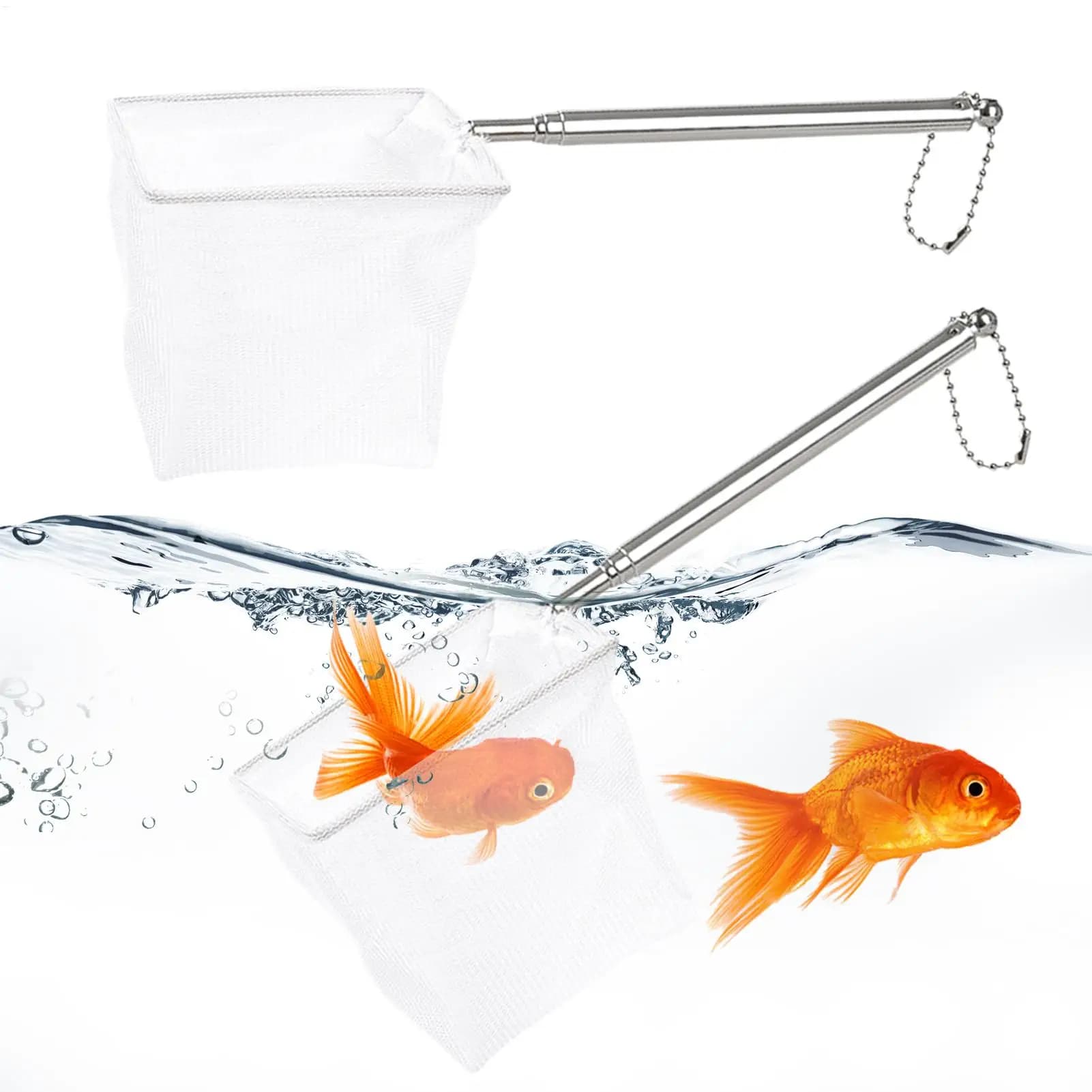 2pcs Small Fish Net Telescopic Handle Stainless Steel Landing Dip Catching Mesh Aquarium Pond Lake Boat Outdoor Fishing Tool Set