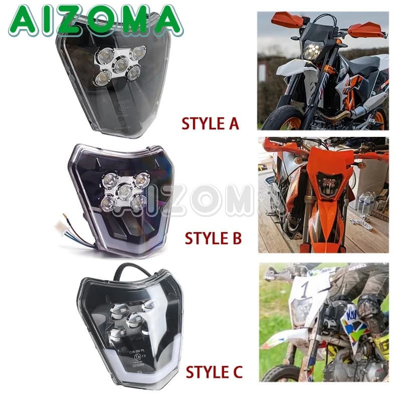 Supermoto LED headlight E8 Hi/Lo Beam DRL Head Light per 690 SMC R EXC XCW XC-W EXC-F 300 350 450 500 FC FE FX TE TC 125 250