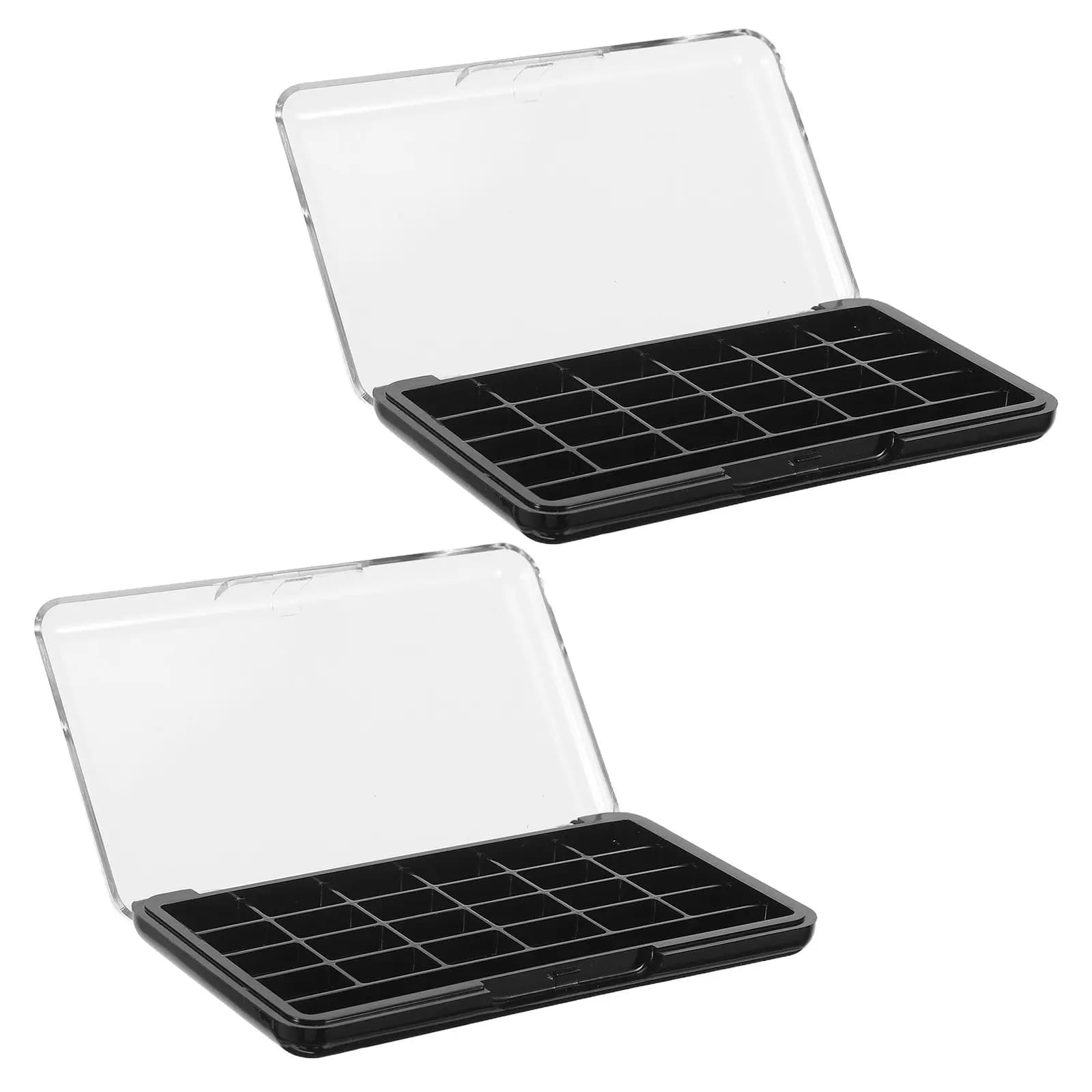2Pcs Empty Eyeshadow Box Transparent 24 Slot Palette Organizer for Lipstick Blush Powder Travel Makeup Case Storage