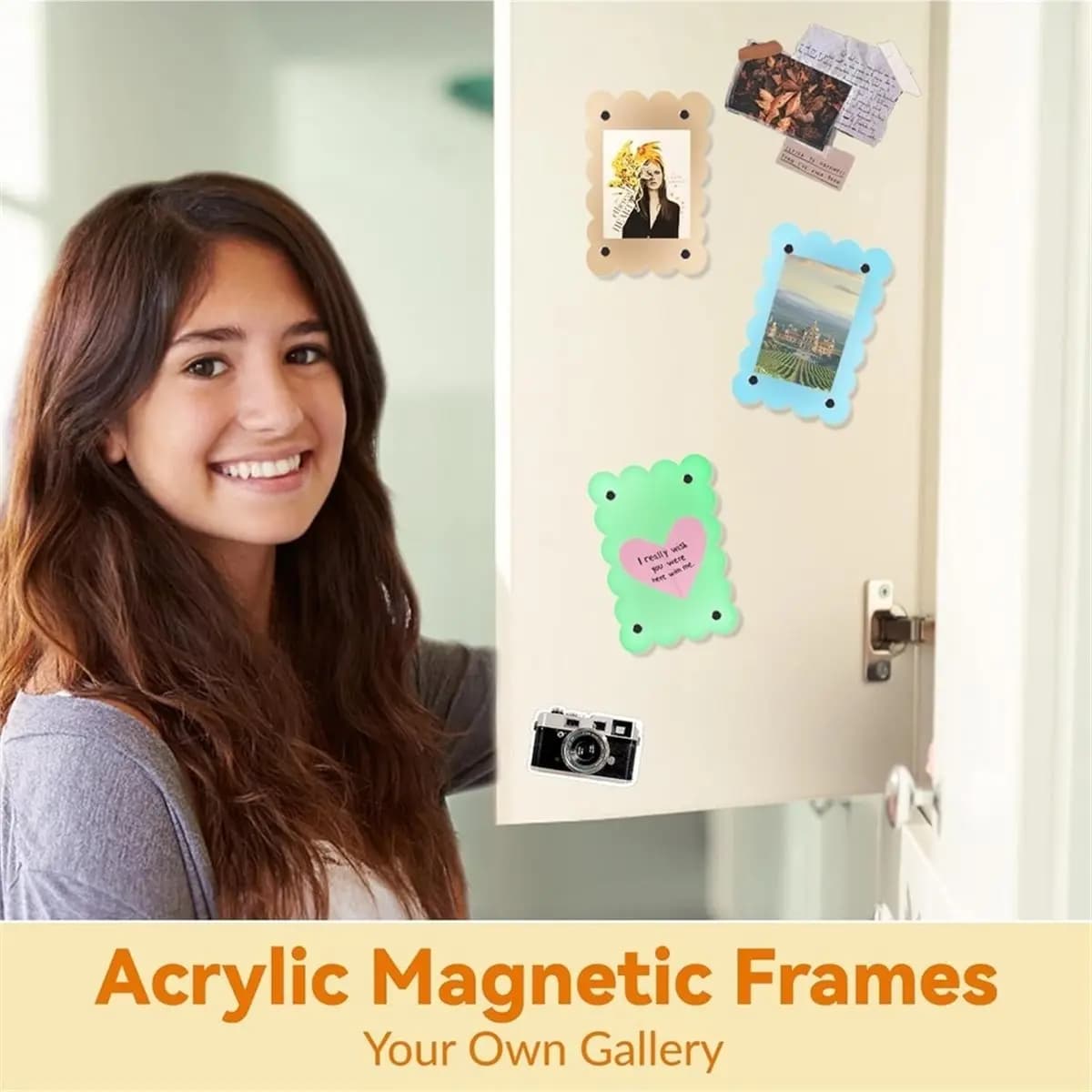 10 Pack 2.36 X 3.54 Inch Acrylic Fridge Magnetic Frame Scalloped, Double Sided Frame, Magnet Picture Frames
