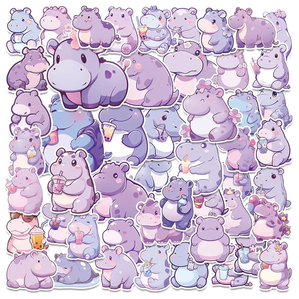 10/30/50 Pezzi Adesivi Creativi a Forma di Ippopotamo Viola, Cartoni Animati Carini per Notebook, Telefono, Cancelleria, Decorazione Laptop, Divertenti come Regalo