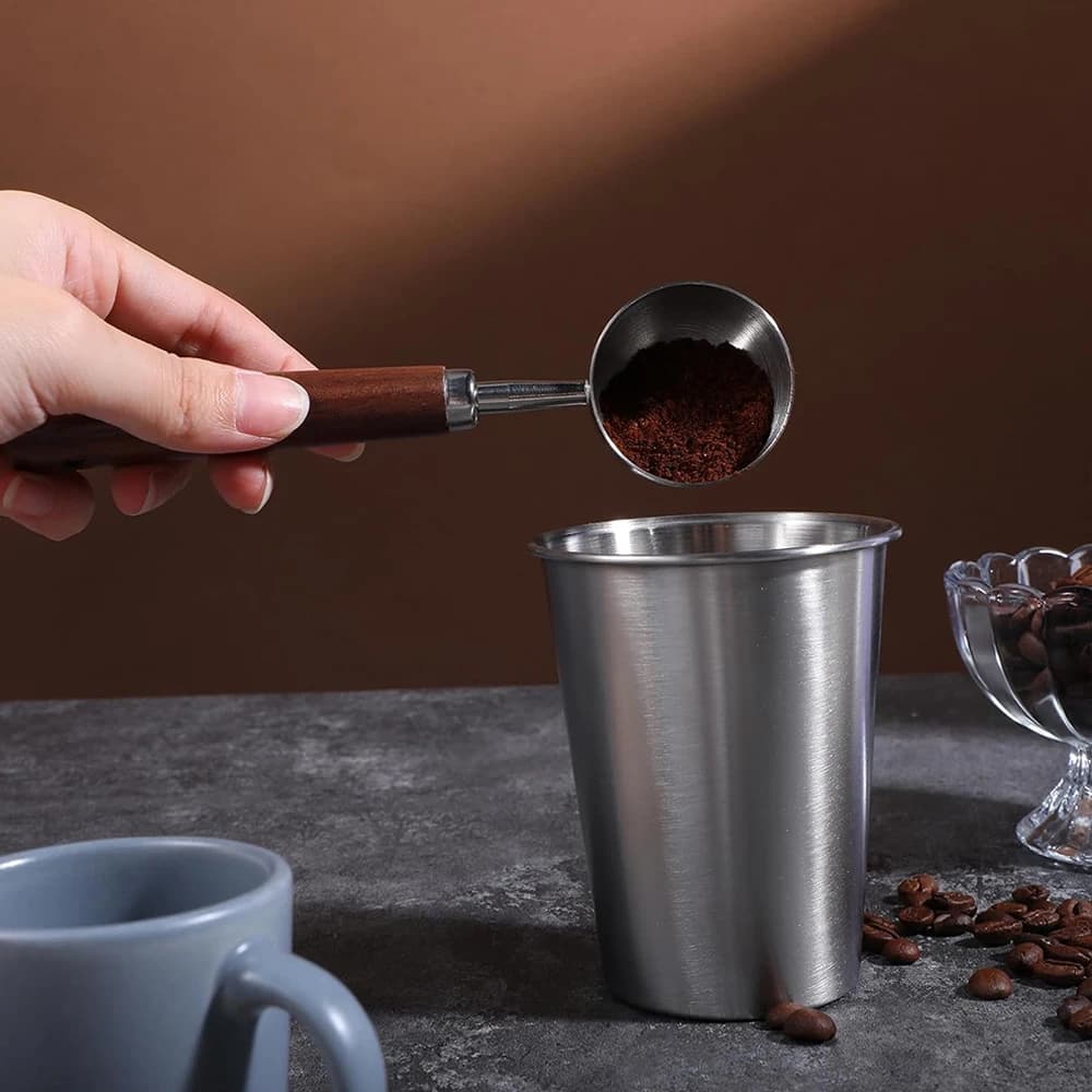 30ml Wooden Long Handle Stainless Steel Coffee Scoop Tablespoon Measuring Spoon Walnut Wood Coffee Spoons Cafe Decoration