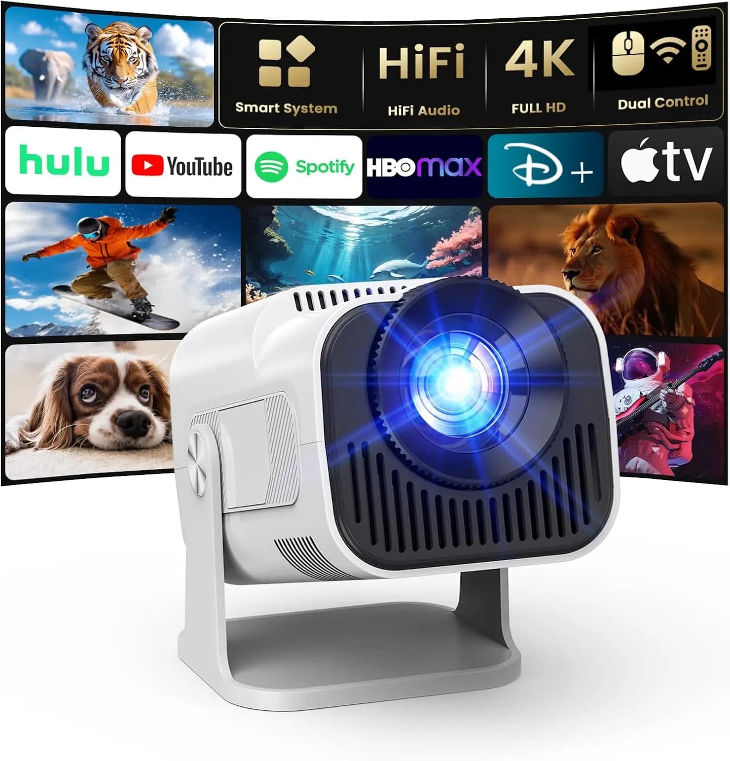 Mini Proiettore 4K WiFi Bluetooth, Home Theater Portatile 1080P Compatibile con TV Stick e Laptop