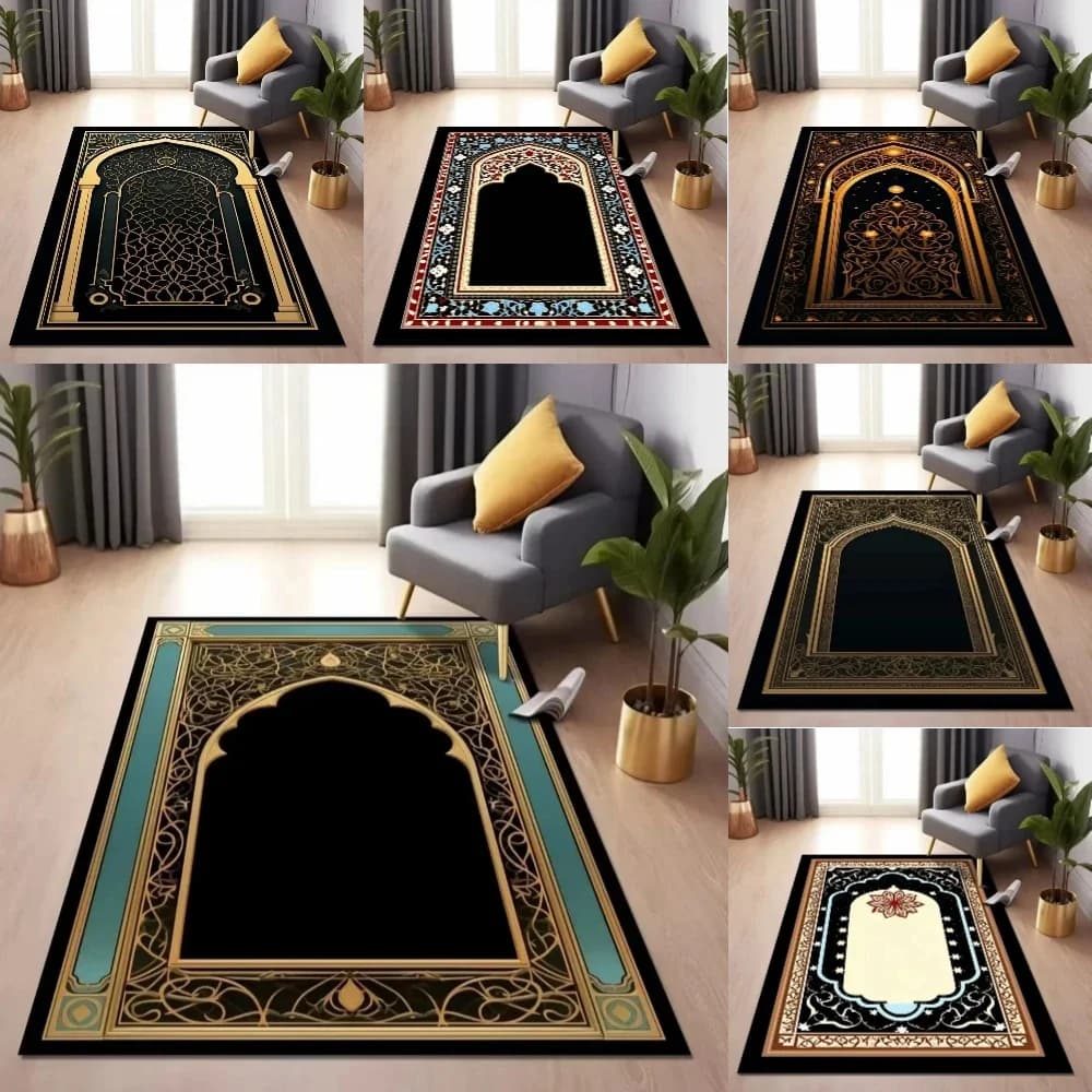 Tappetino da preghiera di lusso per soggiorno e camera da letto Tappeto morbido antiscivolo Comodo tappeto da preghiera islamico dal design elegante