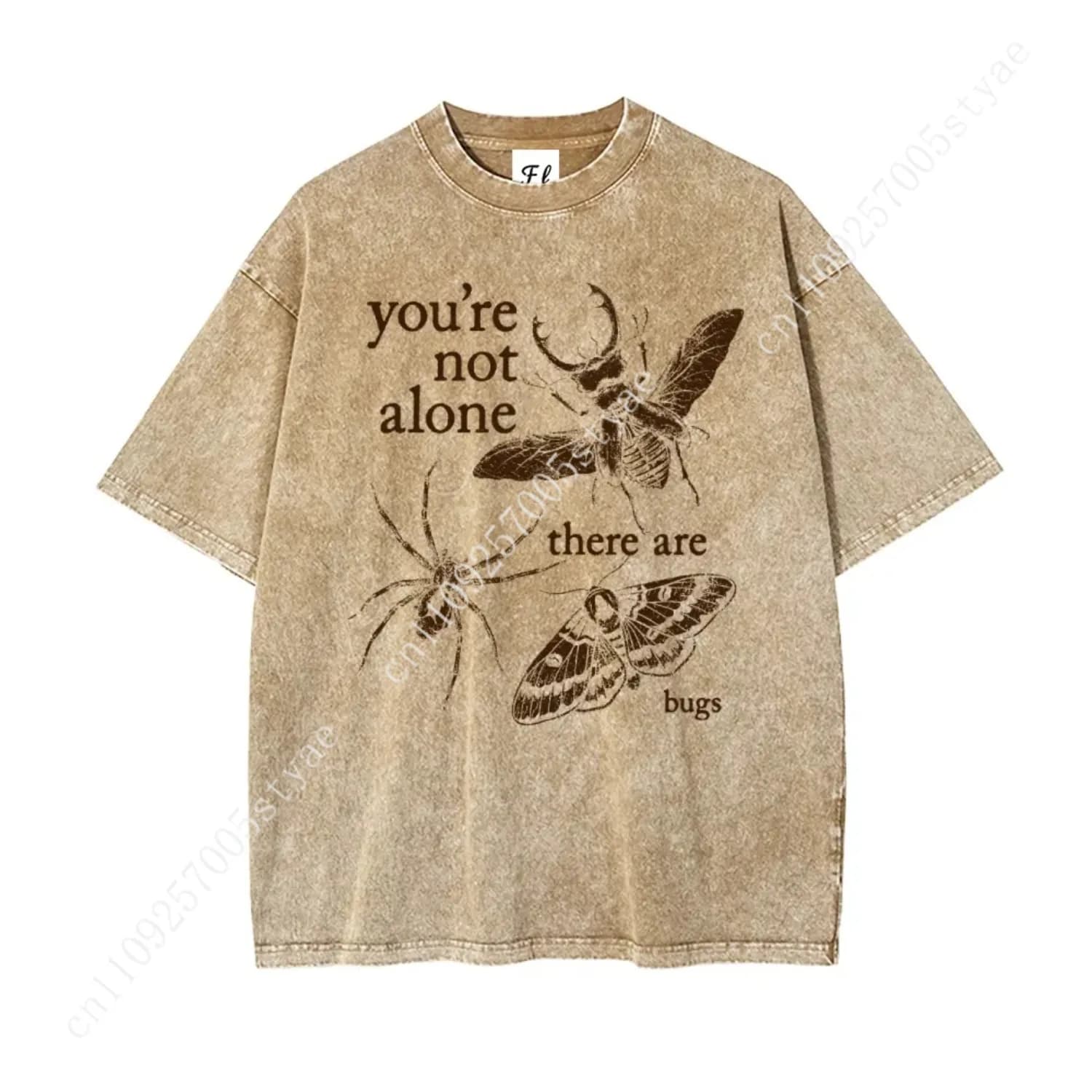 You're Not Alone, There Are Bugs Insects Lover Oversize Unisex Washed T-Shirt for Women and Men's Unisex Fit Batik Cotton Oversi