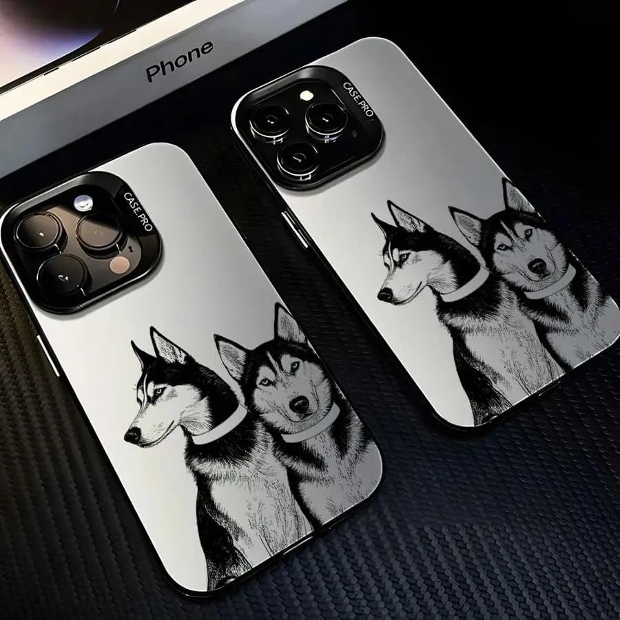 Case for iPhone 17 Pro Max 15 Plus 12 16 14 11 13 Pro 17e XR Air Back Phone Cover Line Art Husky Dog