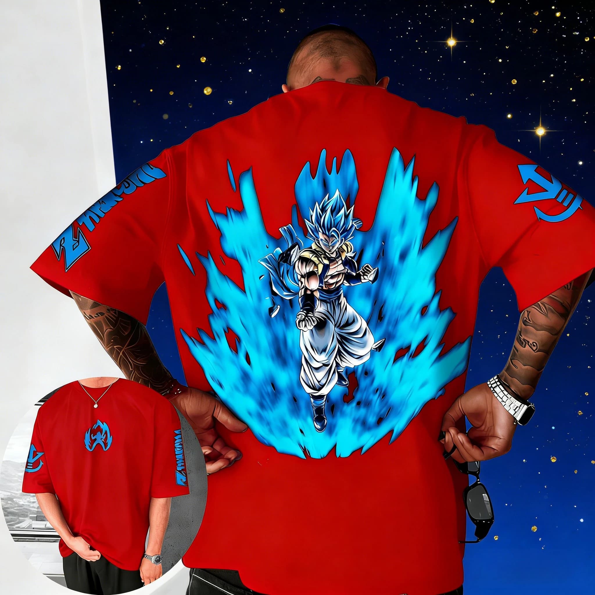 2026 Summer Dragon Ball Retro Anime T Shirt for Men Casual Loose Sports Daily Wear Super Saiyan Blue Gogeta Character Tees