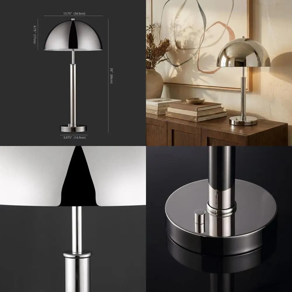 Metal Dome Nickel Table Lamp, 26-inch, LED Bulb Included, Suitable for Bedroom, Living Room, Home Office, Desk, Nightstand