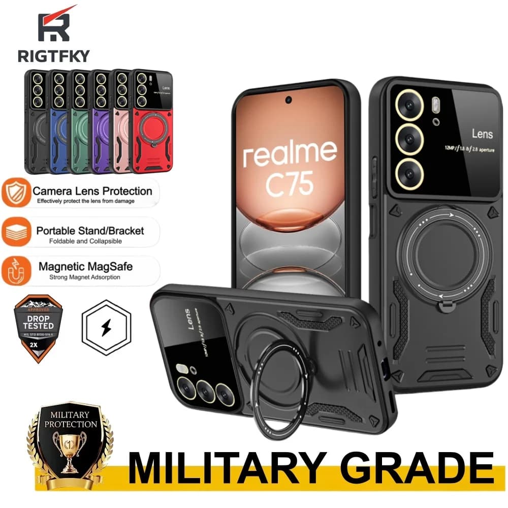 Heavy-duty Magnetic Shockproof Armor Phone Case For Realme 14 Pro 14X C75 C85 Camera Protection 360 Rotate Kickstand Back Cover