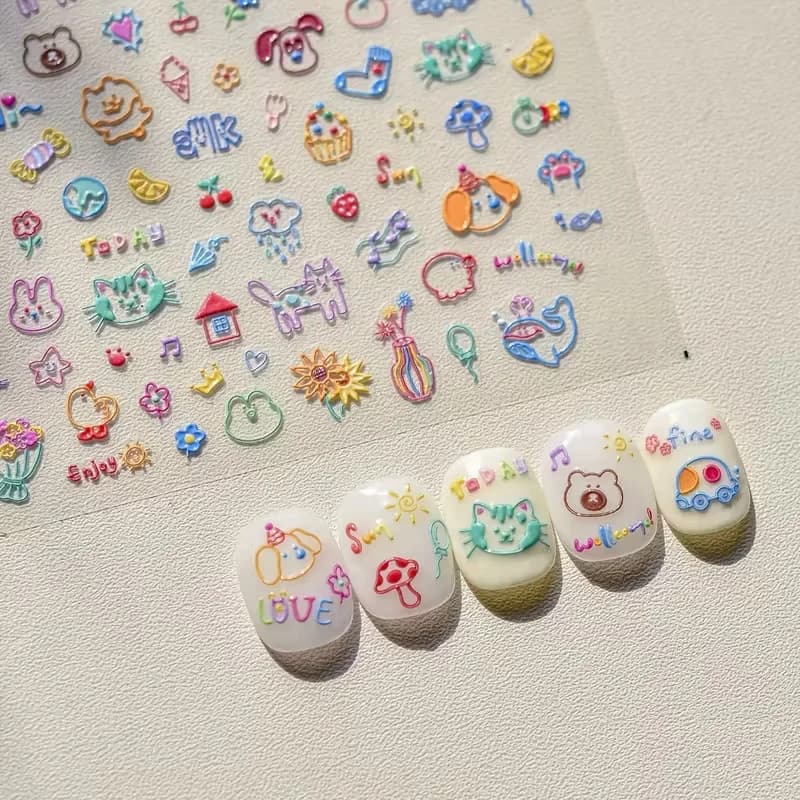 1/4pcs cute cartoon graffiti puppy party relief nail sticker dopamine DIY water cup decorative nail accessory sticker
