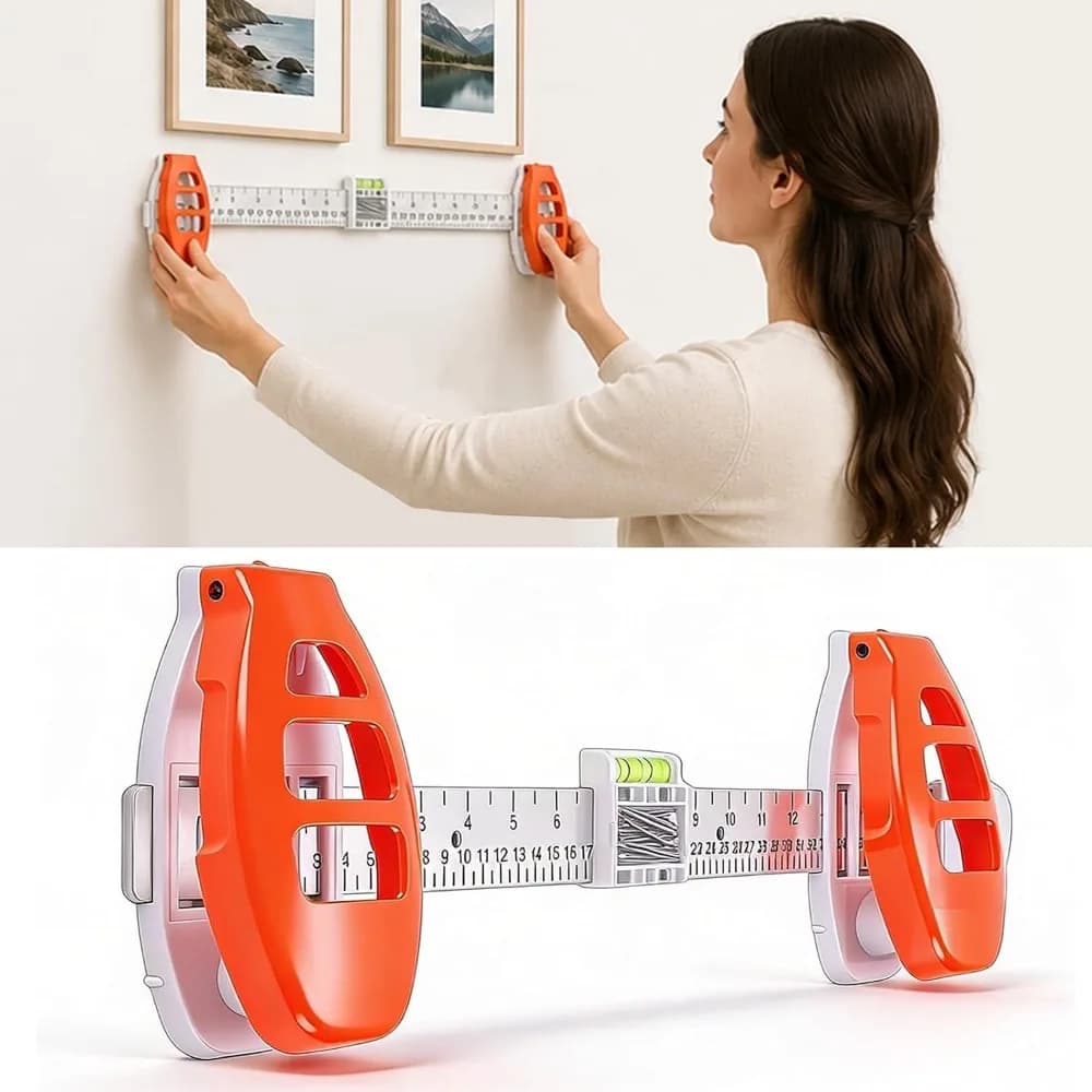 3 In 1 Picture Hanging Tool Leveling Ruler Magnetic Nail Pusher Bubble Level Photo Frame Wall Art Home Decor Hanger