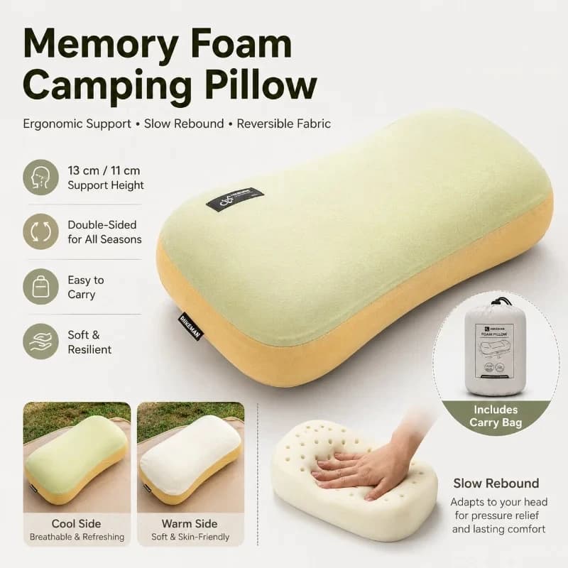 For Hiking Travel Backpacking Outdoor Ultralight Memory Foam Camping Pillow Slow Rebound Neck Support Removable Washable Cover