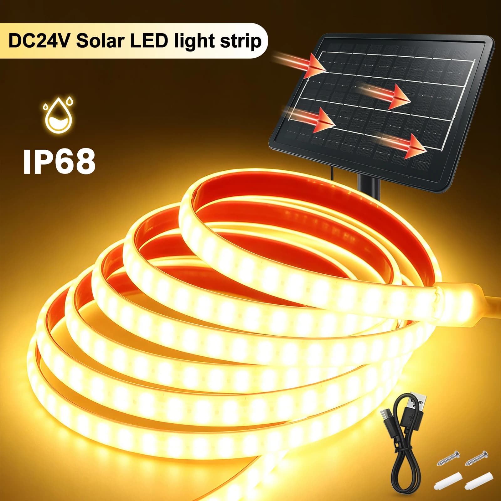 IP68 Waterproof Solar Powered LED Strip 24V 240Leds/M High Brighter Flexible Rope Outdoor Garden Decor Light