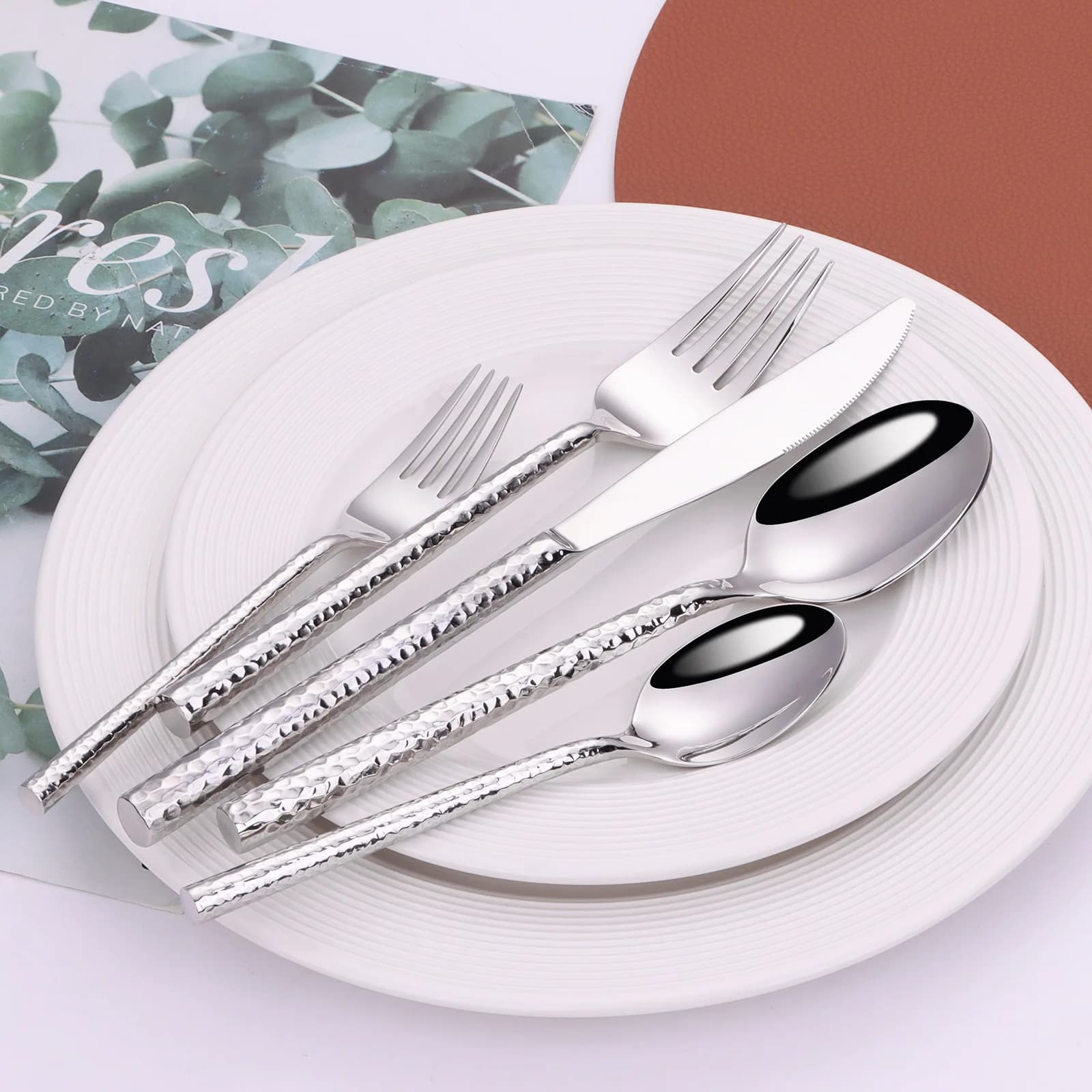 Set di posate in acciaio inossidabile 304 color argento, elegante e lucido, coltello, forchetta e cucchiaio, lavabili in lavastoviglie, per cucine e hotel