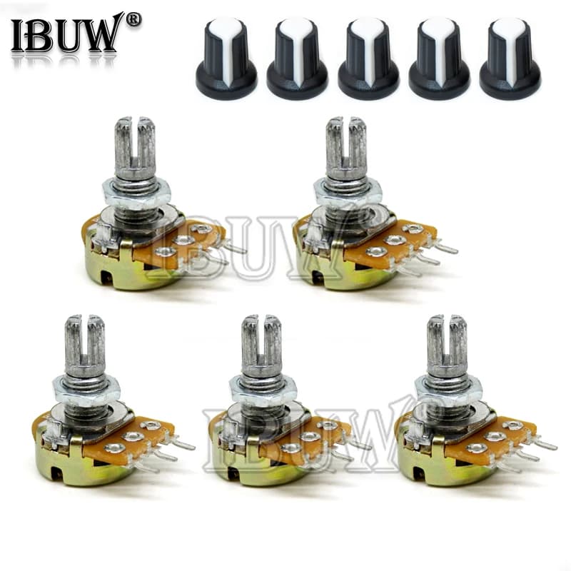5 Set WH148 1K 10K 20K 50K 100K 500K Ohm 15mm 3 pin linear conical rotary potentiometer resistor with AG2 cap for Arduino