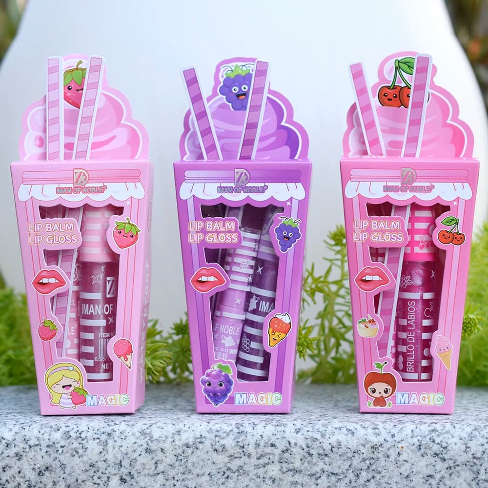 Nice ice cream glossy lip balm lips set girls woman makeup natural moisturizing lips long lasting waterproof