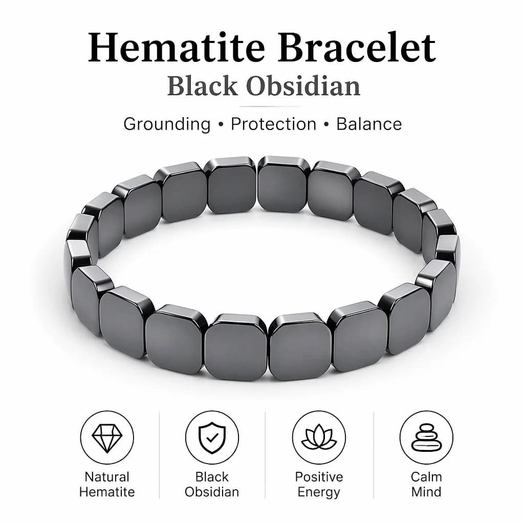 ZAKOL Hip Hop Hematite Bracelet For Men Reclaim Stretch Square Black Stone Beaded Bracelet Healing Energy Bracelet Xmas Gift