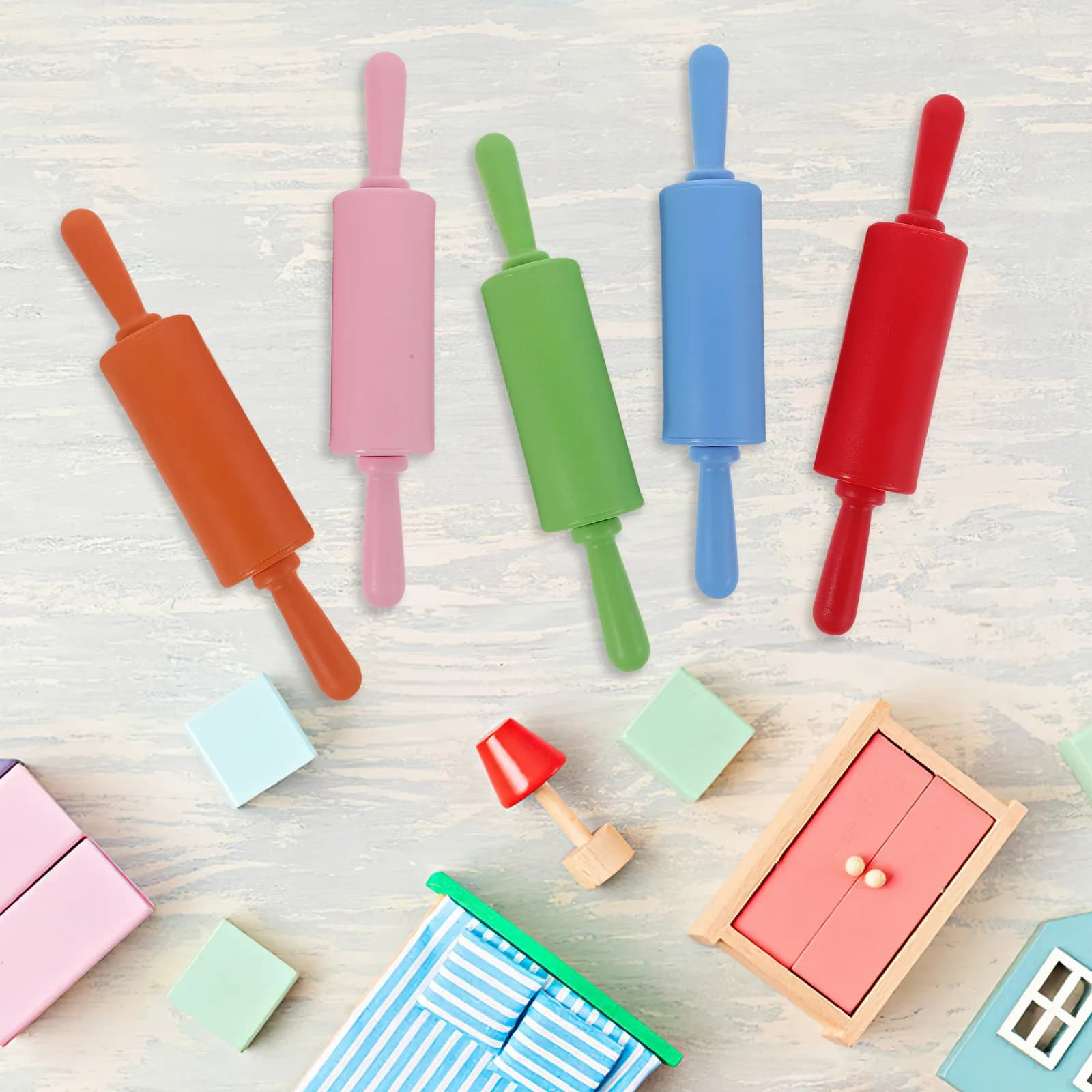 5Pcs Mini Plastic Rolling Pin for Children 8.65 Inch Handle Dough Roller Kids Baking Crafts Kitchen Play Accessories