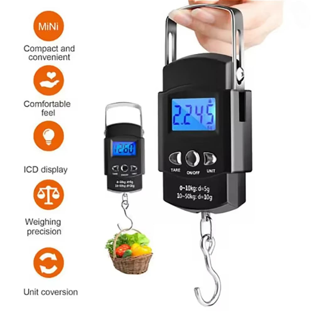 50kg/10g Bilancia per bagagli digitale Valigia portatile elettronica da viaggio pesa con retroilluminazione Bilancia elettronica da viaggio sospesa