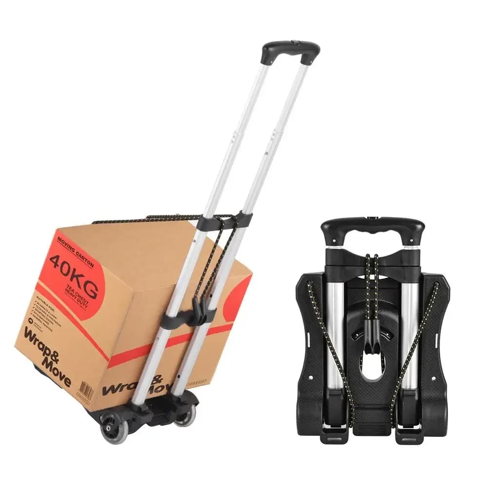 Portable Aluminum Alloy Folding Luggage Cart 40kg/88lbs Lightweight Collapsible Hand Truck Heavy Duty Transport Trolley with Wheels for Travel Shopping Moving Office Home Utility Cart