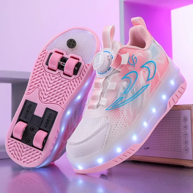 Children Roller Skate Sneakers Kid Sport Gym Footwear Roller Skates 4 Wheels USB Charge Luminous Boys Girls Casual Skateboard