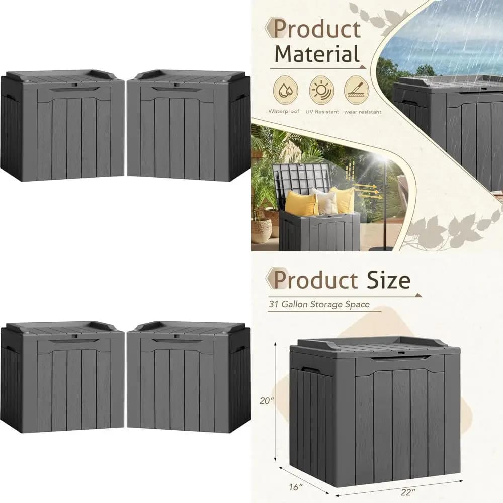 Set of 2 Containers Waterproof in 31 Gallon Resin with Covers for Internal / External Use - Grey