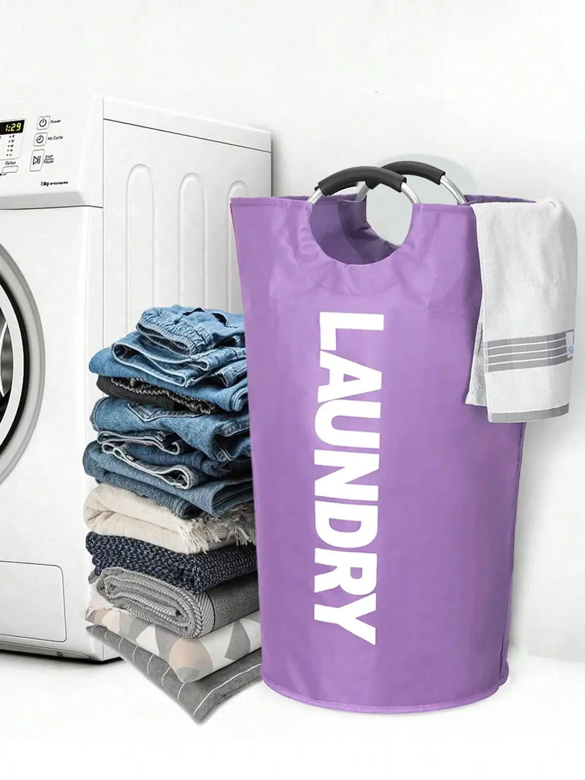 90L Laundry Basket Waterproof Collapsible Laundry Hamper With Padded Handles, Large Capacity Foldable Laundry Bag For Home Bathroom