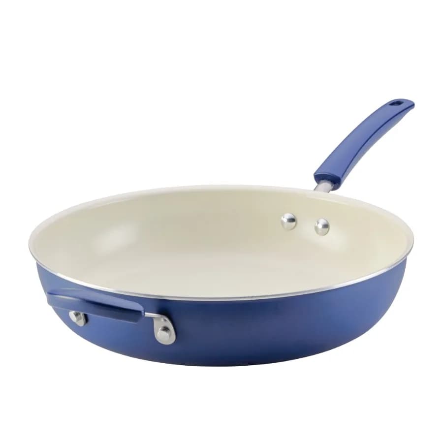 Easy Clean 12.5 Inch Ceramic Nonstick Frying Pan Skillet with Helper Handle Dishwasher Safe Blue
