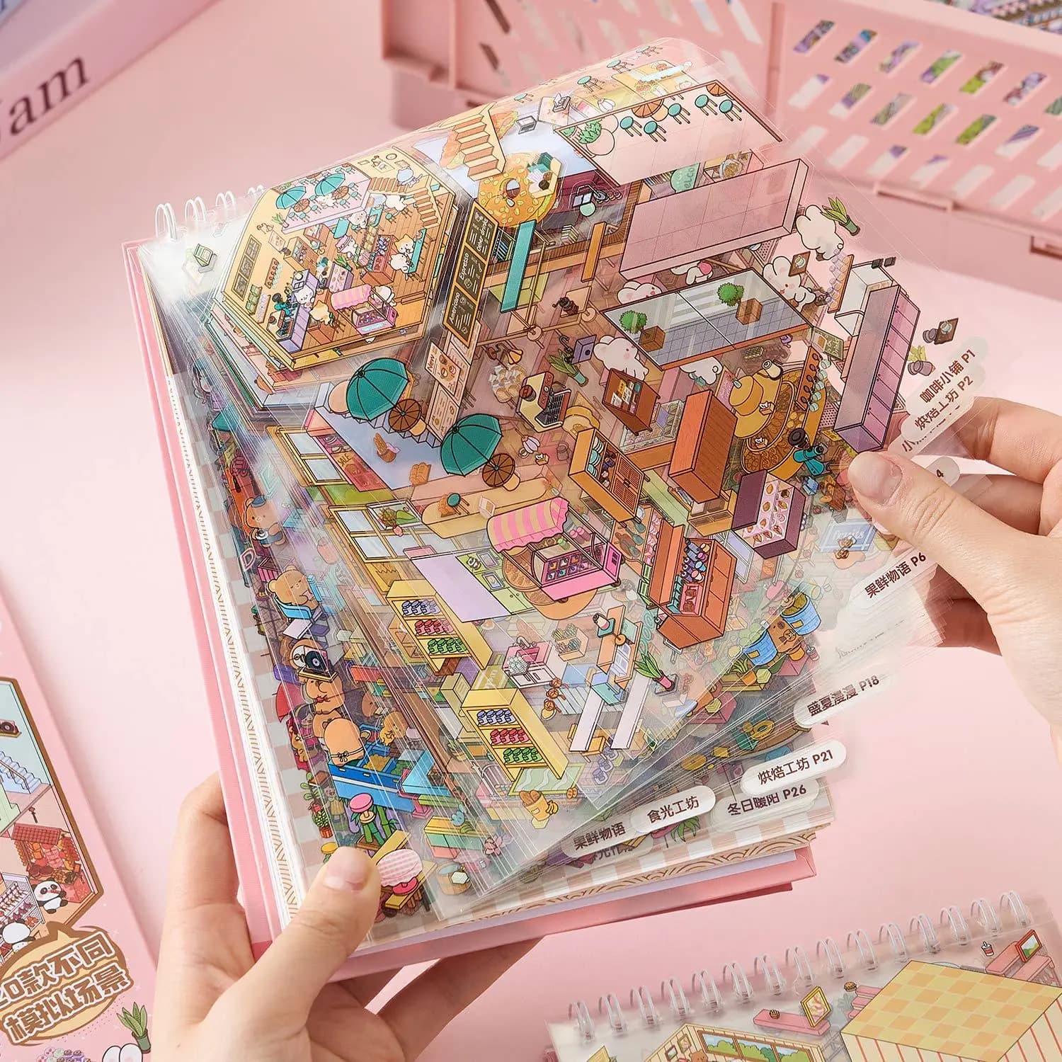 Kawaii Cute Shop 3D Sunshine Town Paesaggio Libro di adesivi Regalo del festival della scena della cabina tascabile fai-da-te