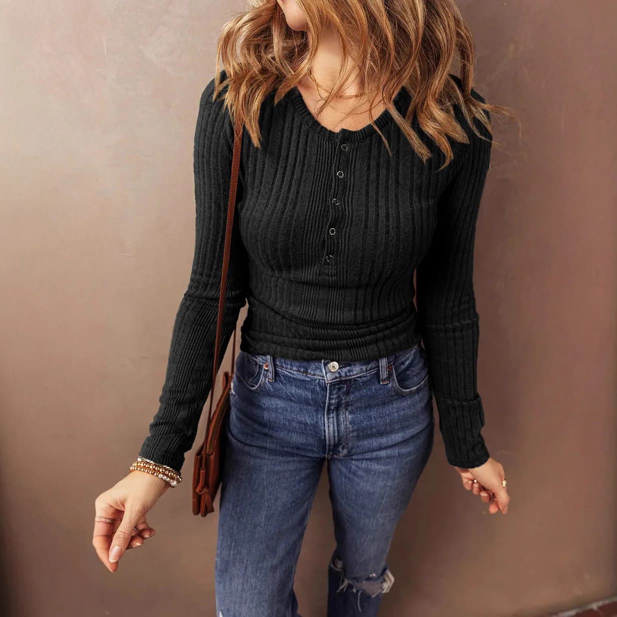Long Sleeve Tops for Women Button Down Solid Tee Shirts Blouse Casual Spring Summer Matching Sets