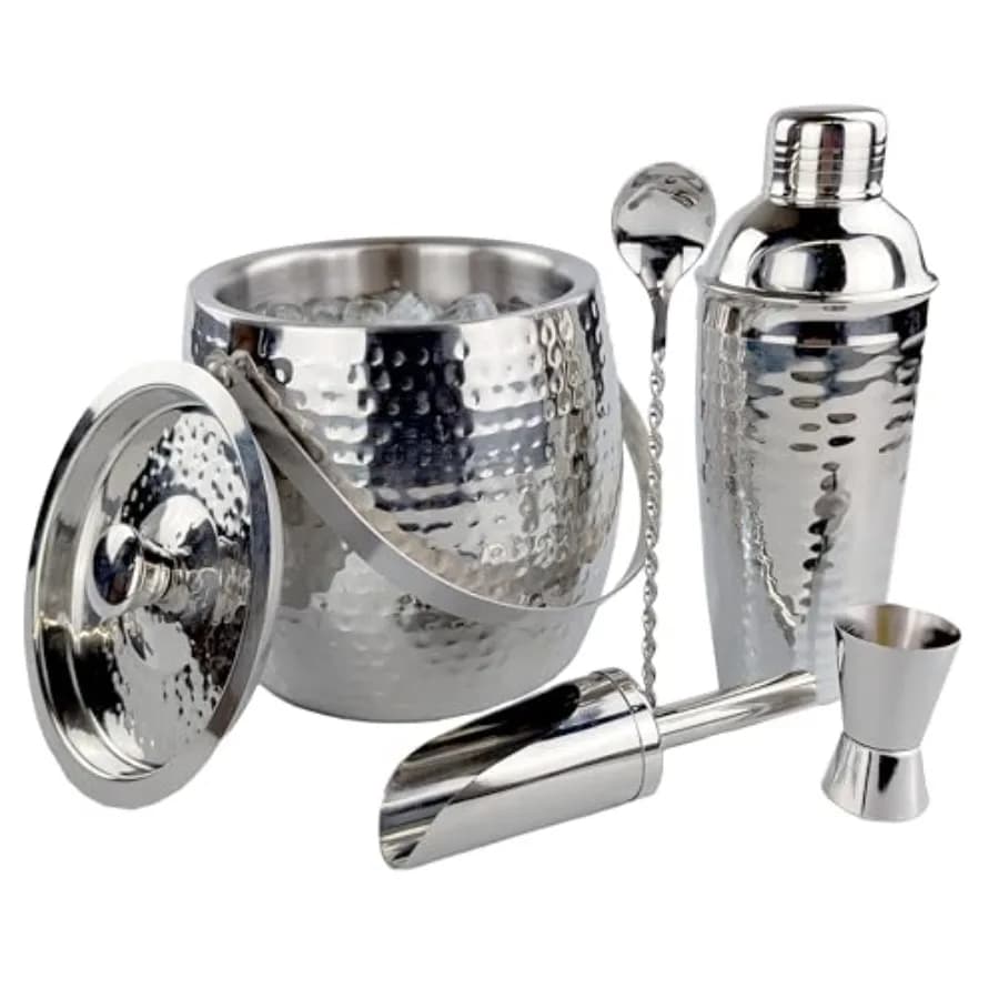 Secchiello per Ghiaccio Isolato per Bar con Shaker, Set da Cocktail 5 Pezzi per Feste con Coperchio e Paletta - Accessori da Barman