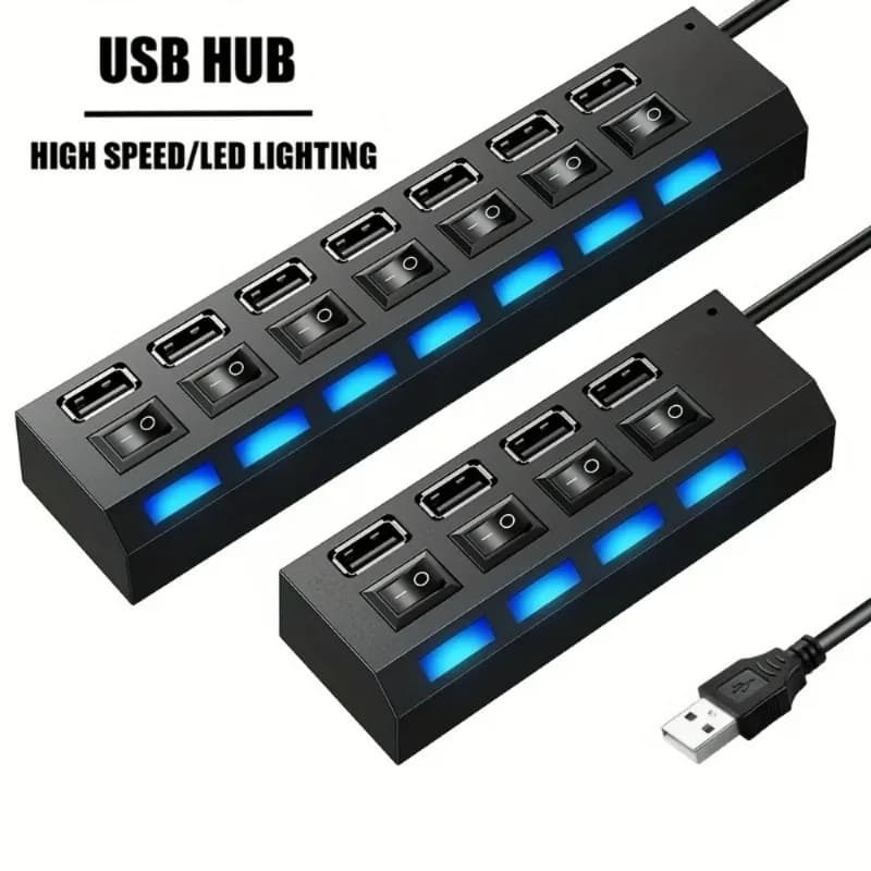 Hub USB 2.0 a 4/7 porte con adattatore di alimentazione e interruttore ON/OFF, espansore multiplo per PC, laptop, MacBook e accessori desktop