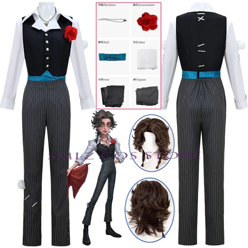 Cosplay Matador Costume by Identity V, Uniforms by Hernando Romero, Set with vest, Shirt, Pants, Necklace and Wig, Complete for Halloween Role Games for Men