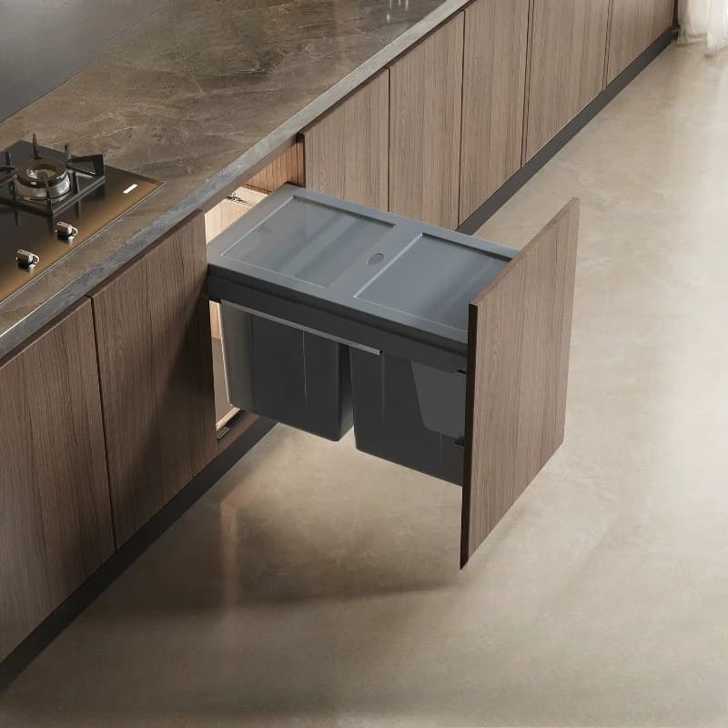 Under Cabinet Waste Bin, Pull Out Dual Trash Can with Lid, Large Capacity Compost Bucket, Hidden Dry Wet Separator for Kitchen
