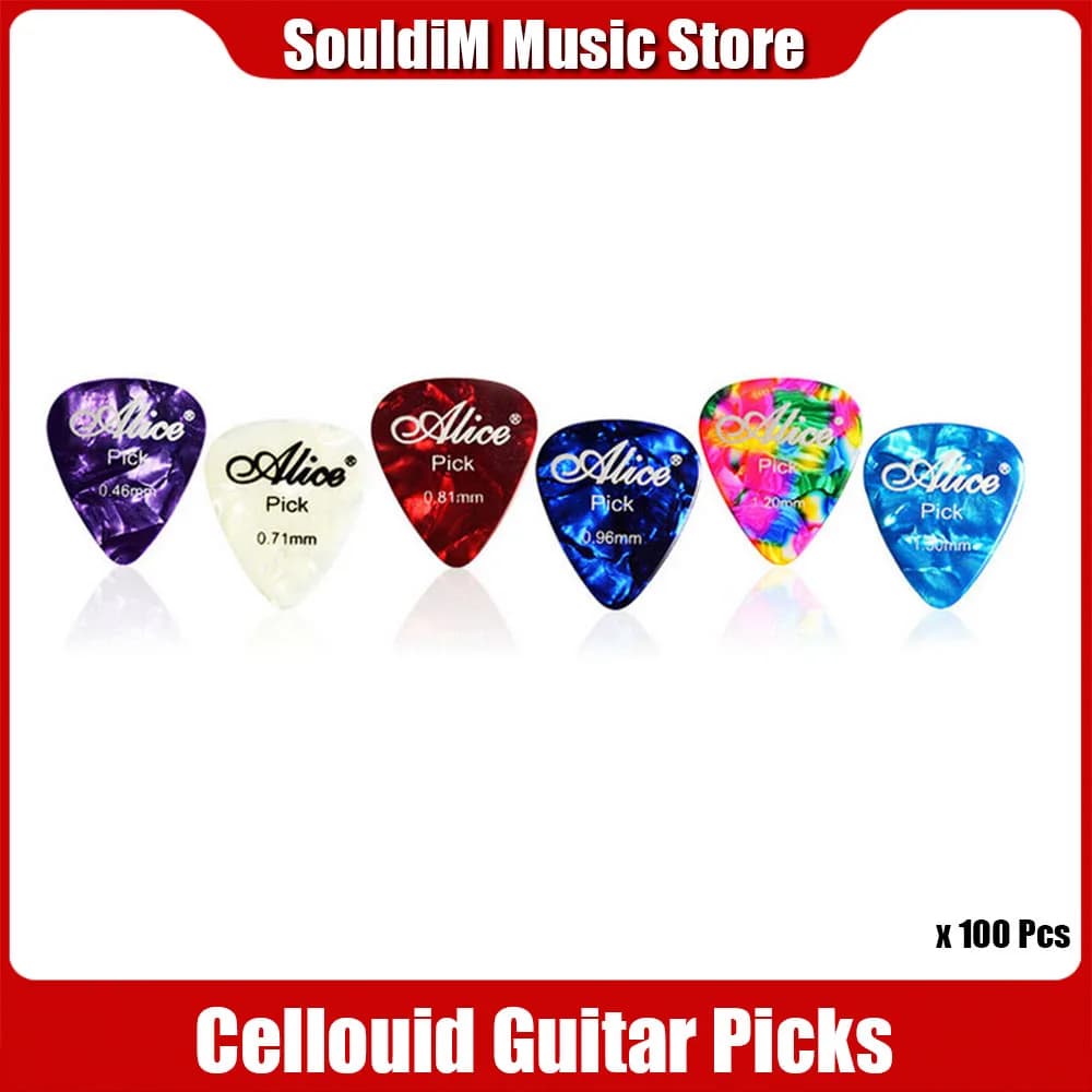 100 pz Alice Cellouid ABS Plettri per Chitarra Elettrica Acustica Plettri Accessorio per Chitarra 0.46/0.71/0.81mm Multi Colore