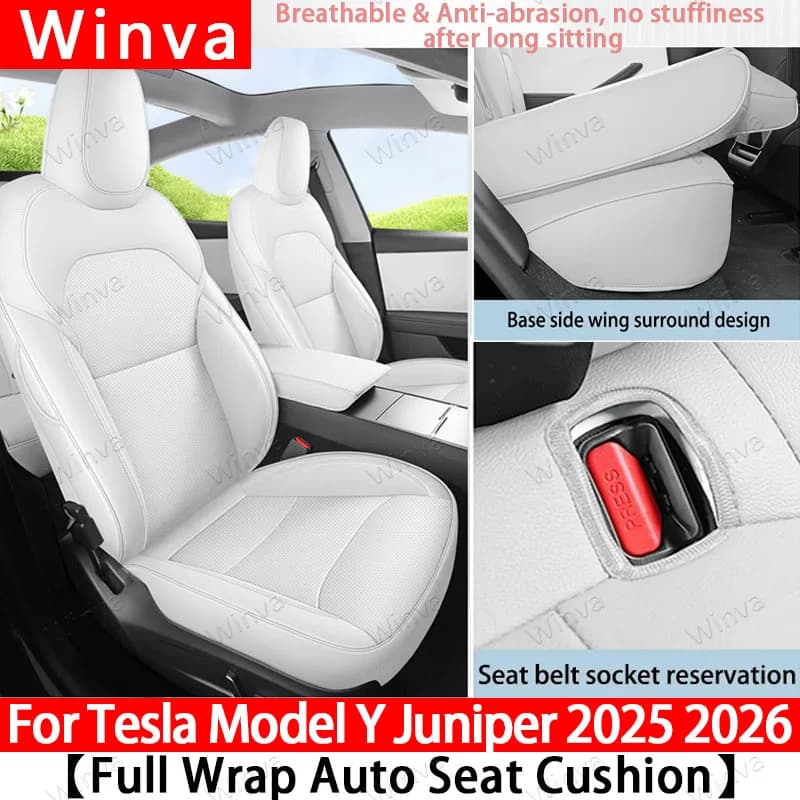 Coprisedili Avvolgenti Traspiranti e Confortevoli Winva per Tesla Model Y Juniper 2025 2026 - Protezione Cuscino in Pelle Resistente all'Usura