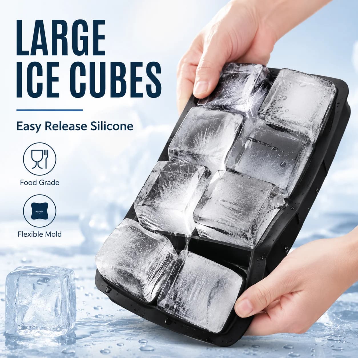 4/6/8/15 Grid Silicone Ice Cube Mold Big Tray Non Toxic Ice Cube Maker for Bar Pub Wine Ice Blocks