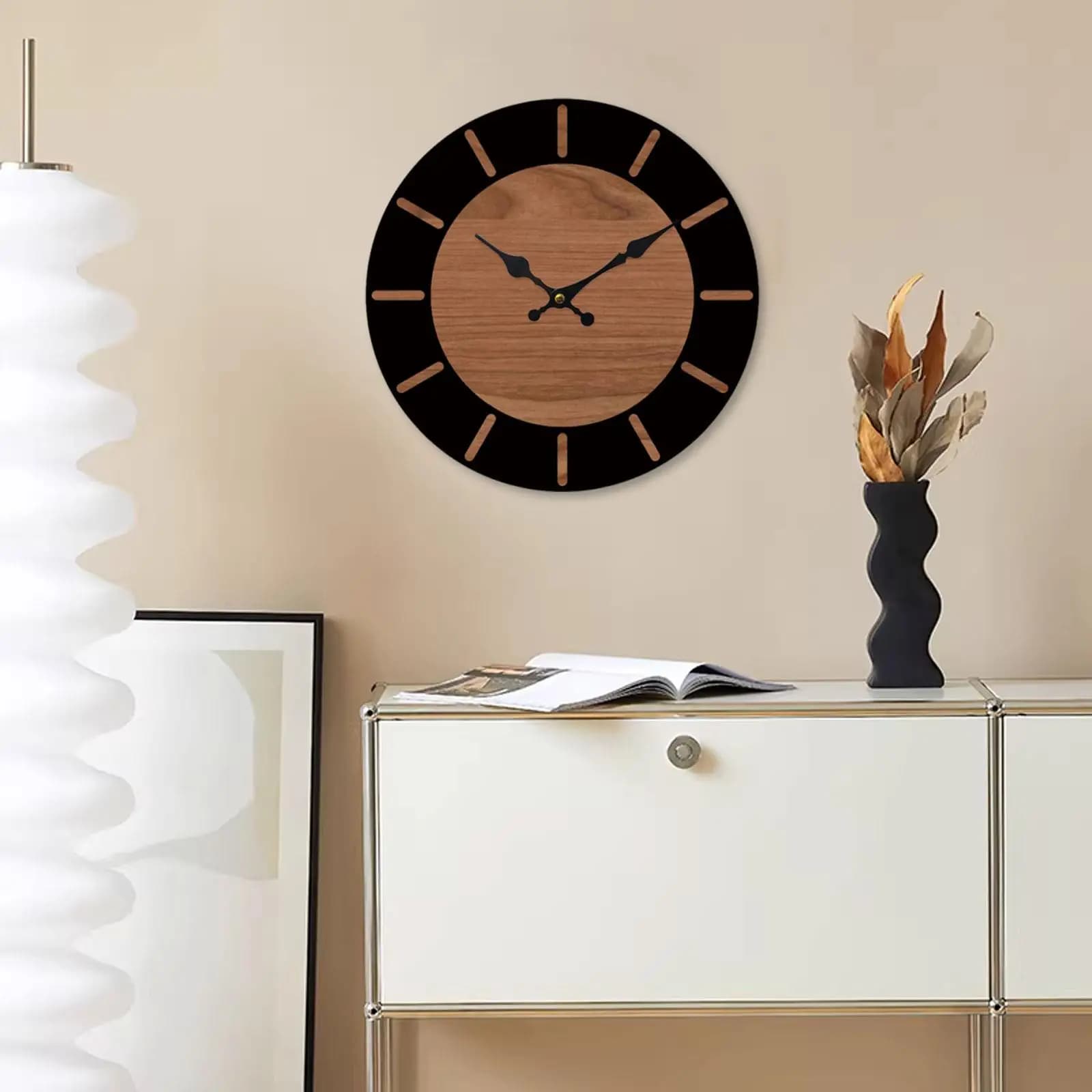 Modern Wall Clock in Wood and Acrylic Silent Without Ticking for Bedroom, Living Room and Office