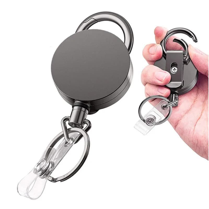 Metal Keychain Clip Retractable Keychain with Chain Retractable Spool for Extensible Belt ID Cordino Name Tag Card Holder