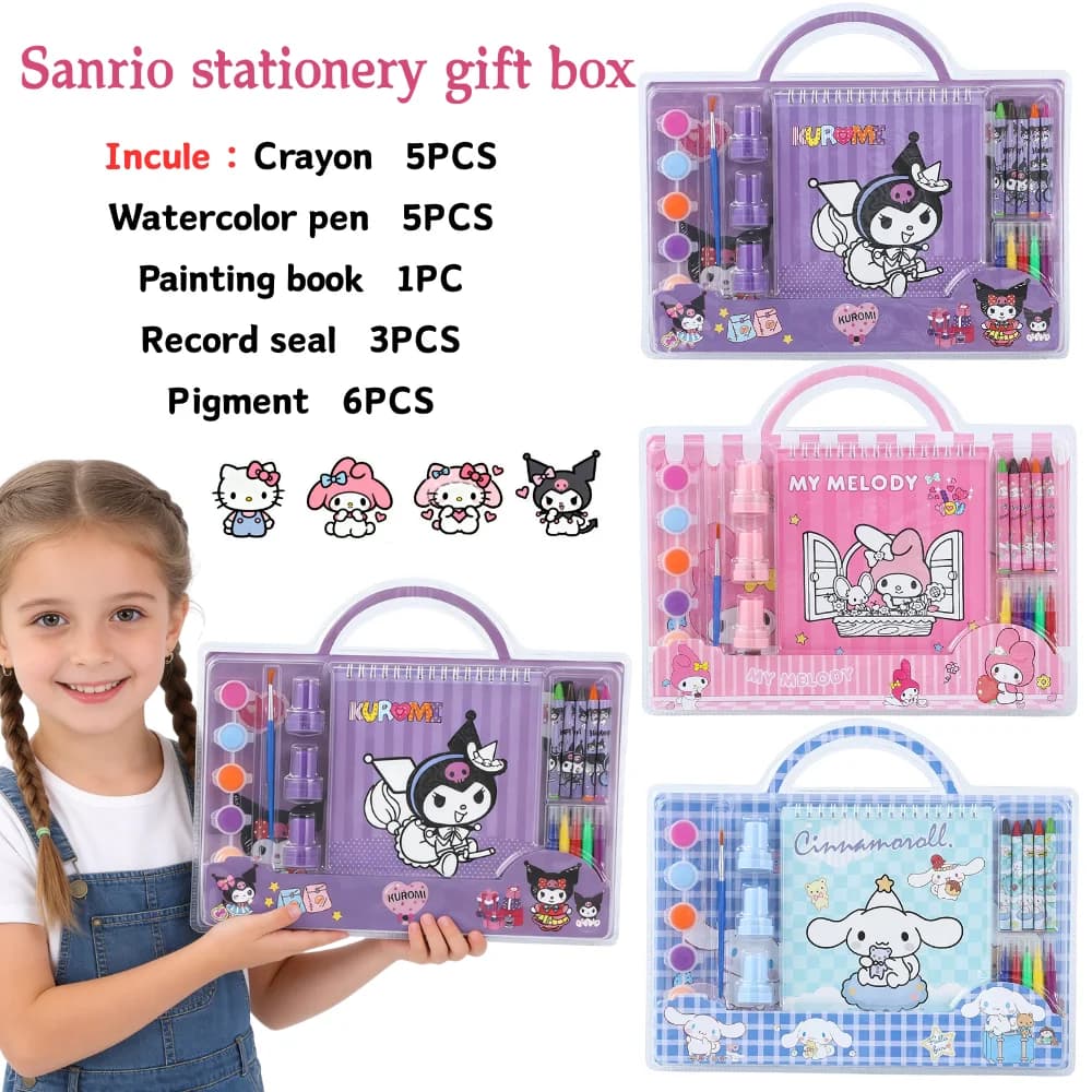 Set Regalo Cancelleria Sanrio 2026 - Scatola con Set Timbri e Disegni Carini Kuromi e My Melody per Bambini - Set Regalo Cancelleria per il Ritorno a Scuola