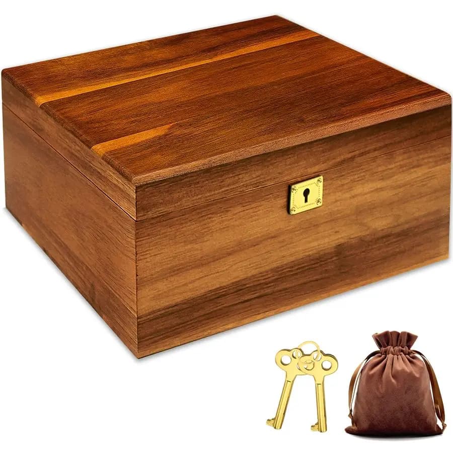 Scatola Portaoggetti in Legno con Coperchio a Cerniera e Chiave, Grande Cofanetto Premium in Acacia Massiccia per Organizzare Gioielli